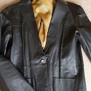 Monterey Bay Black Leather Blazer with Gold Accent
